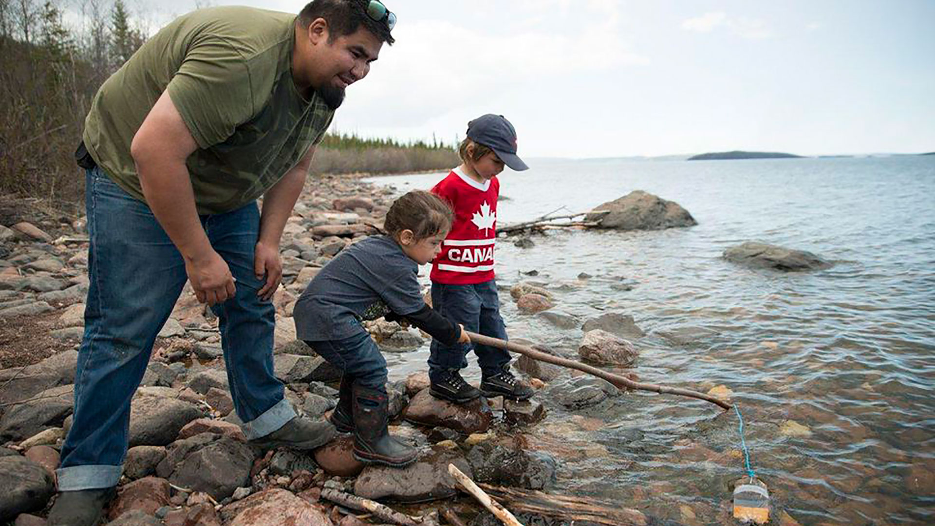 Dad and Kids Fishing