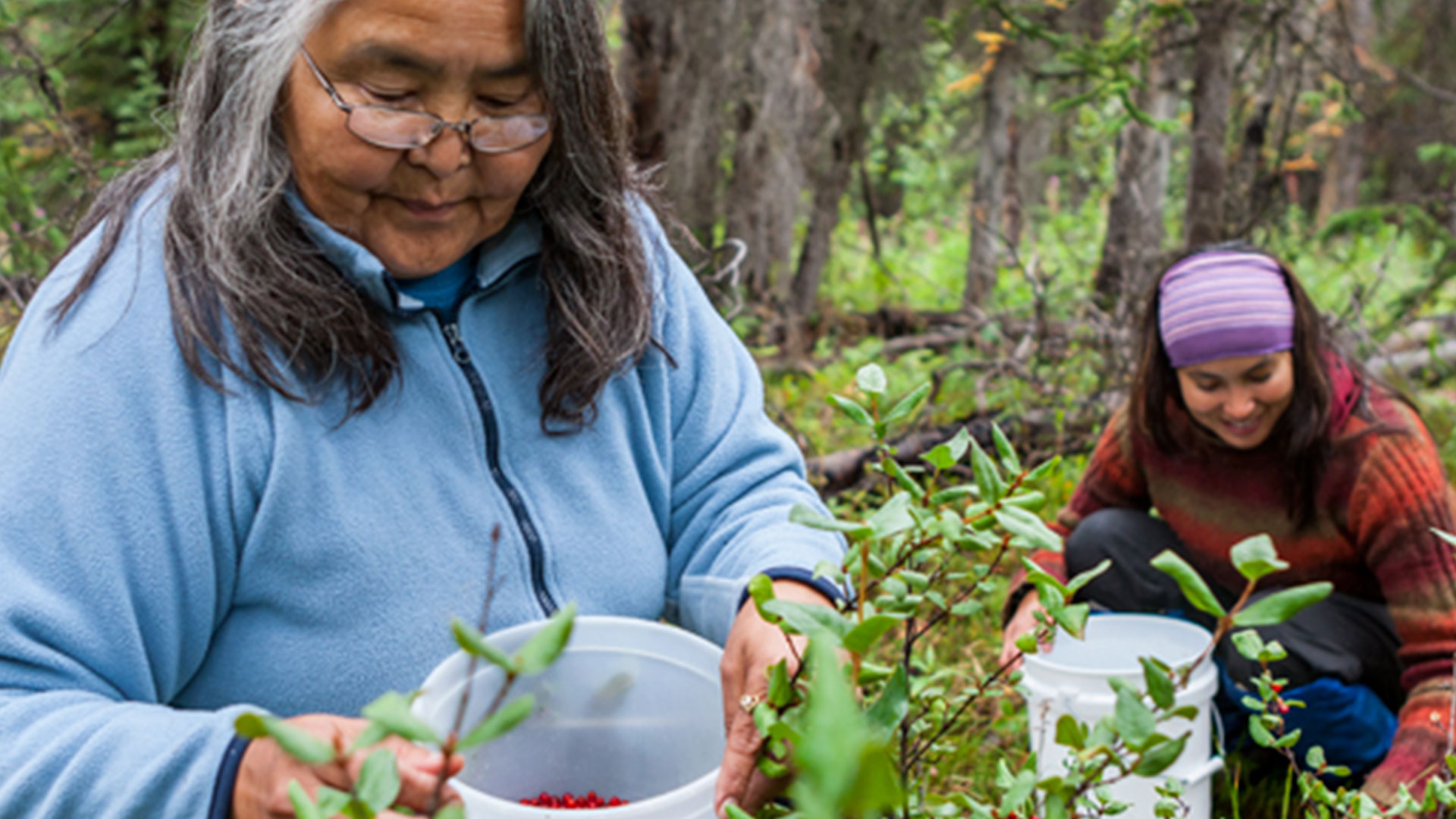 Mother & daughter picking berries